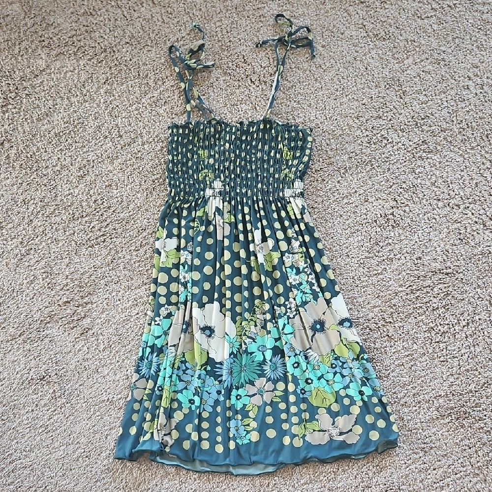 Lipstick Boutique Kids Dress in Blue and Green Floral